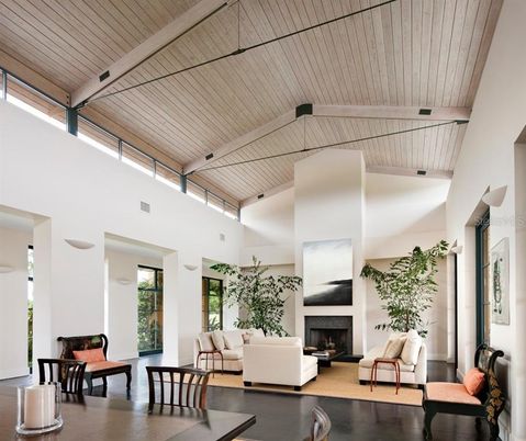 Dining room, Fireplace, Interior, Living room, Wooden Ceilings, Wood Texture Flooring