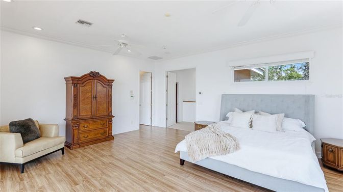 Bedroom, Interior, Recessed Lighting, Wood Texture Flooring