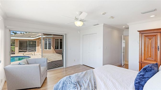 Bedroom, Interior, Recessed Lighting, Wood Texture Flooring