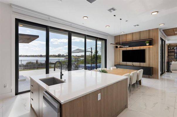 Interior, Kitchen, Marble, Pendant Lights, Recessed Lighting, Water