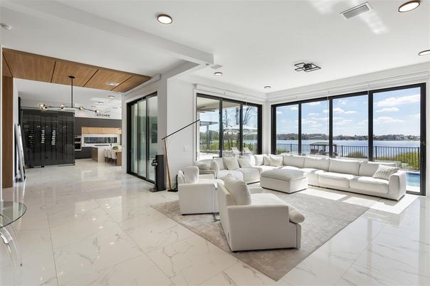 Interior, Living room, Marble, Pendant Lights, Recessed Lighting, Wooden Ceilings
