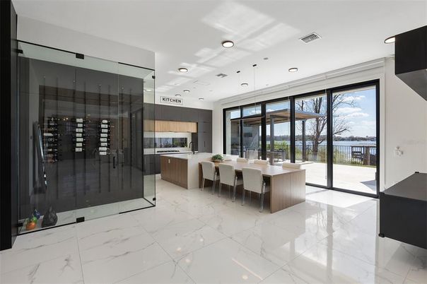 Dining room, Interior, Kitchen, Marble, Pendant Lights, Recessed Lighting, Stainless Steel Appliances