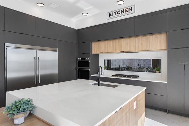 Interior, Kitchen, Marble, Recessed Lighting, Stainless Steel Appliances