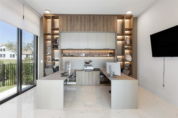 Home Office, Interior, Marble, Recessed Lighting