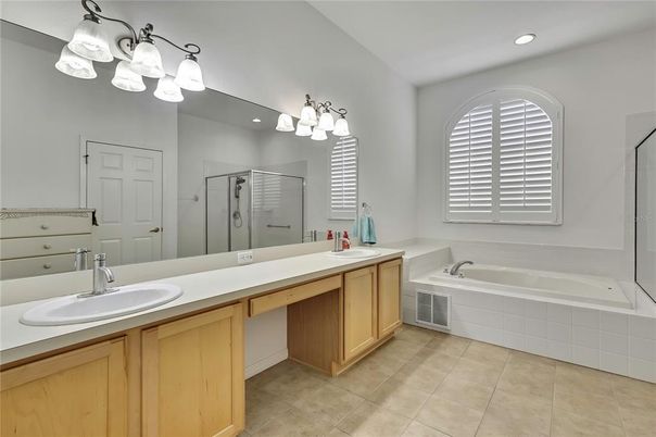 Bathroom, Dual Sink Vanities, Glass Shower, Interior, Recessed Lighting