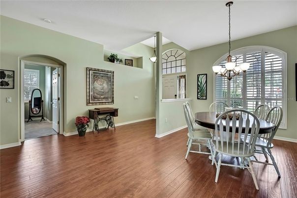 Chandelier, Dining room, Interior, Pendant Lights, Wood Texture Flooring