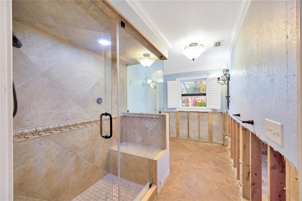 Bathroom, Glass Shower, Interior, Recessed Lighting