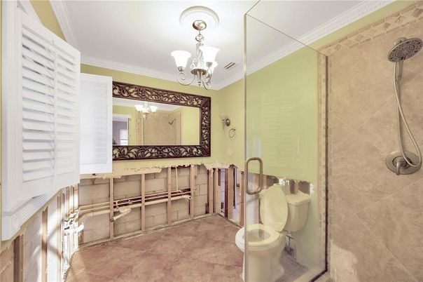 Bathroom, Chandelier, Glass Shower, Interior