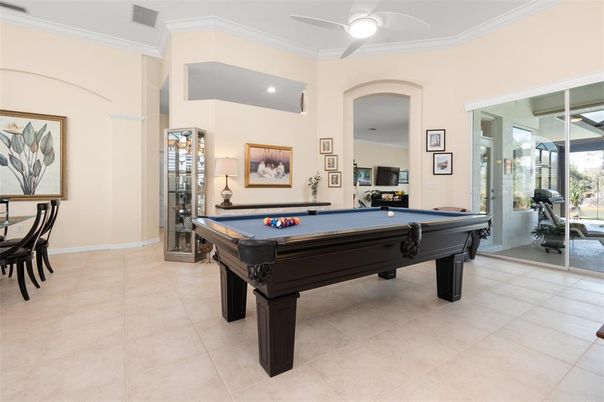 Billiard Table, Fitness Equipment, Game Room, Interior, Recessed Lighting