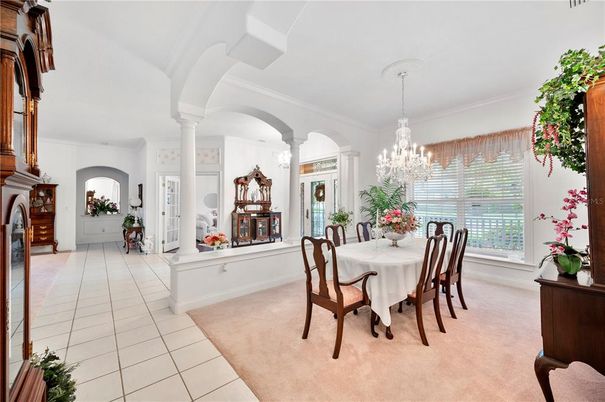 Chandelier, Dining room, Fireplace, Interior