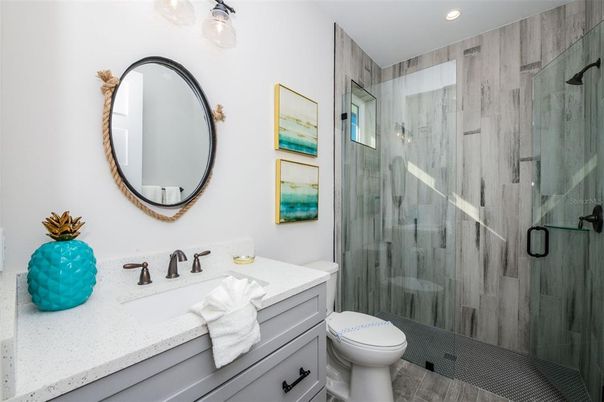 Bathroom, Glass Shower, Interior, Recessed Lighting