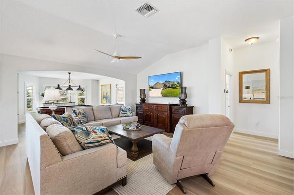 Interior, Living room, Pendant Lights, Wood Texture Flooring