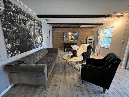 Interior, Living room, Stone Walls, Wood Texture Flooring