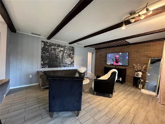 Interior, Stone Walls, Wood Texture Flooring