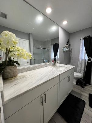 Bathroom, Dual Sink Vanities, Glass Shower, Interior, Recessed Lighting