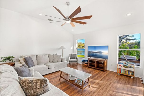 Interior, Living room, Recessed Lighting, Water, Wood Texture Flooring
