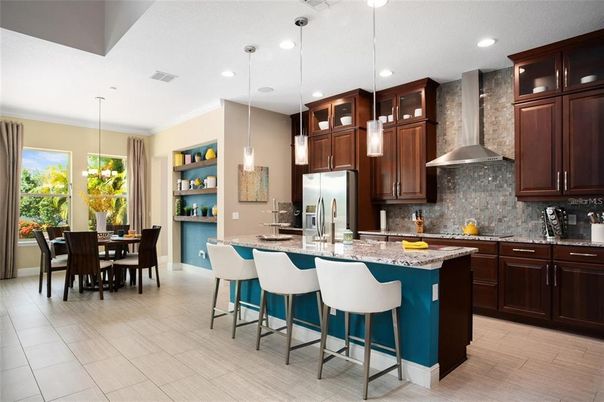 Dining room, Interior, Kitchen, Pendant Lights, Recessed Lighting, Stainless Steel Appliances