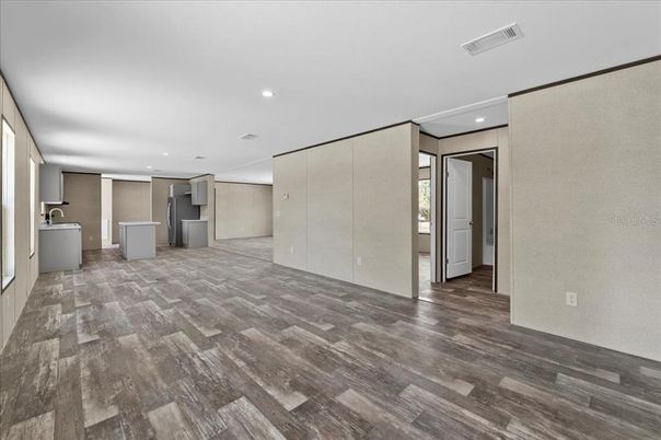 Empty room, Interior, Recessed Lighting, Washer, Wood Texture Flooring