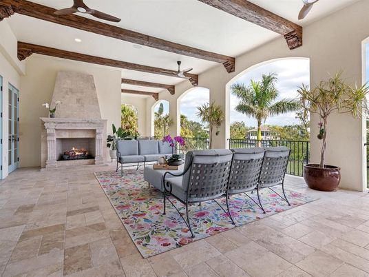 Exterior, Fireplace, Interior, Living room, Recessed Lighting, Wooden Beams