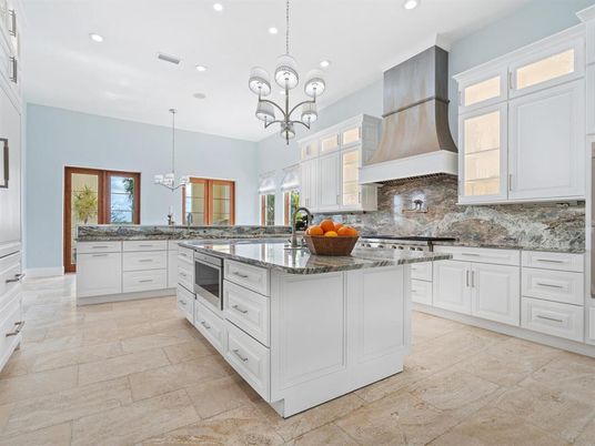 Chandelier, Interior, Kitchen, Pendant Lights, Recessed Lighting, Stainless Steel Appliances