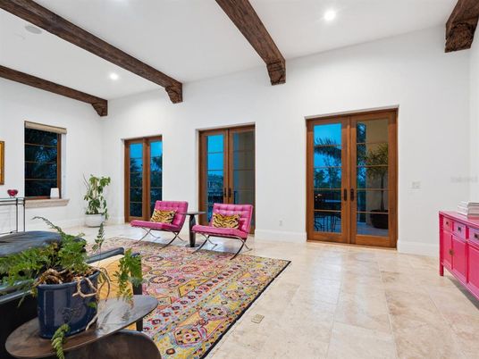 Interior, Living room, Recessed Lighting, Wooden Beams