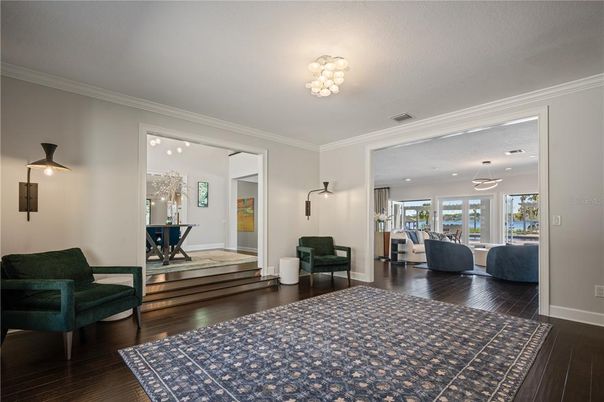 Interior, Living room, Pendant Lights, Wood Texture Flooring
