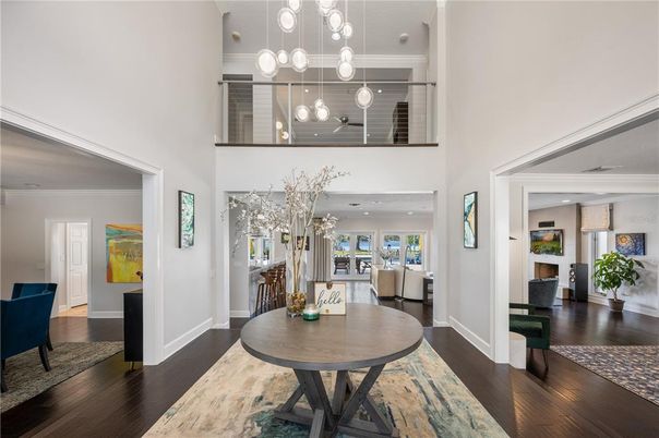 Dining room, Interior, Pendant Lights, Recessed Lighting, Wood Texture Flooring
