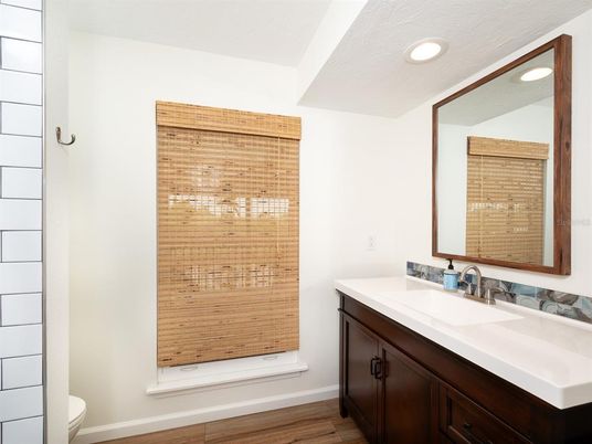 Bathroom, Interior, Recessed Lighting, Wood Texture Flooring