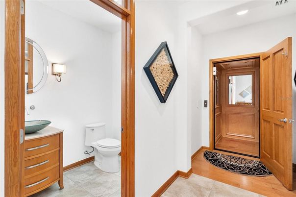 Bathroom, Interior, Recessed Lighting, Wood Texture Flooring