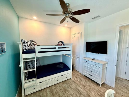 Bedroom, Interior, Recessed Lighting, Wood Texture Flooring