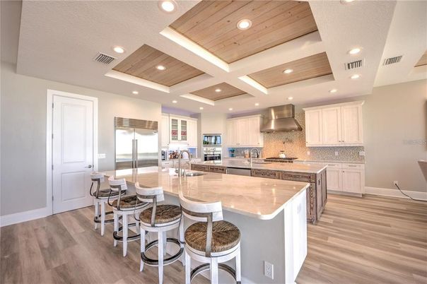 Interior, Kitchen, Recessed Lighting, Stainless Steel Appliances, Wooden Ceilings, Wood Texture Flooring
