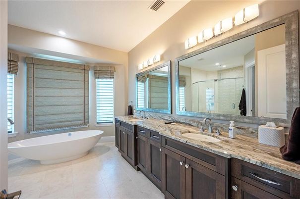 Bathroom, Dual Sink Vanities, Free Standing Baths, Glass Shower, Interior, Recessed Lighting