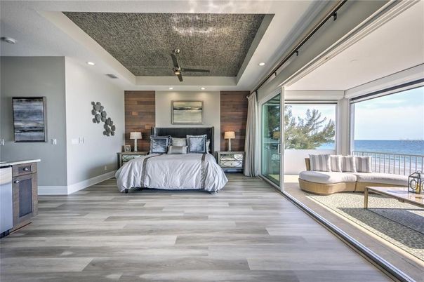 Bedroom, Interior, Recessed Lighting, Water, Wood Texture Flooring