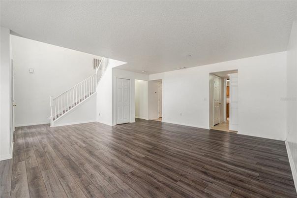 Empty room, Interior, Recessed Lighting, Wood Texture Flooring