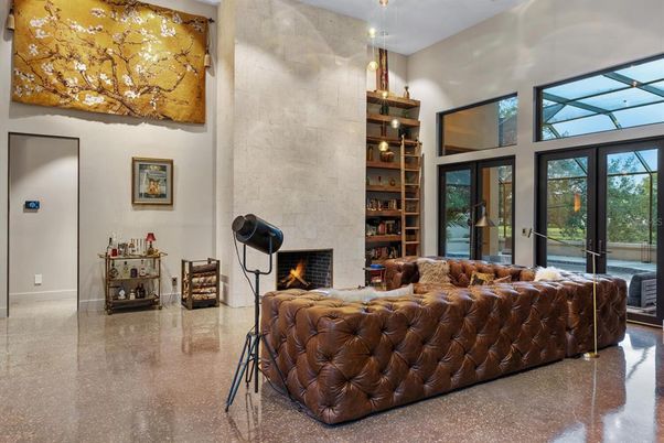 Fireplace, Interior, Living room, Pendant Lights