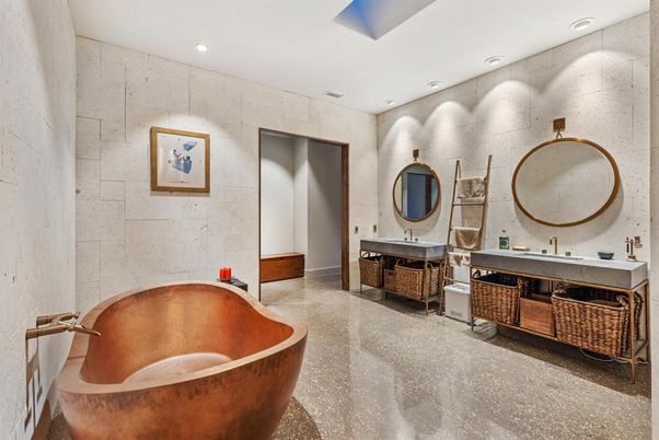 Bathroom, Dual Sink Vanities, Free Standing Baths, Interior, Recessed Lighting
