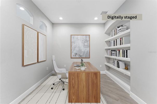 Home Office, Interior, Recessed Lighting, Wood Texture Flooring