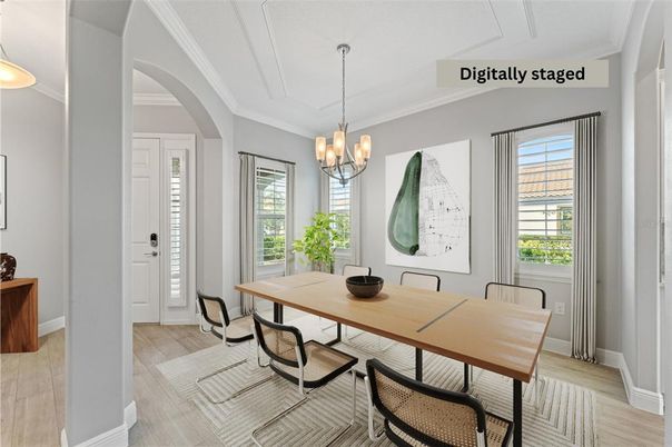 Chandelier, Dining room, Interior, Pendant Lights, Wood Texture Flooring