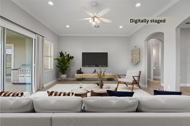Interior, Living room, Recessed Lighting, Wood Texture Flooring