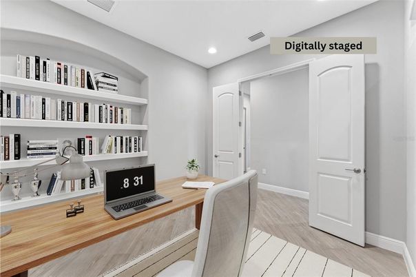 Home Office, Interior, Recessed Lighting, Wood Texture Flooring