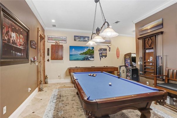 Billiard Table, Game Room, Interior, Pendant Lights, Recessed Lighting