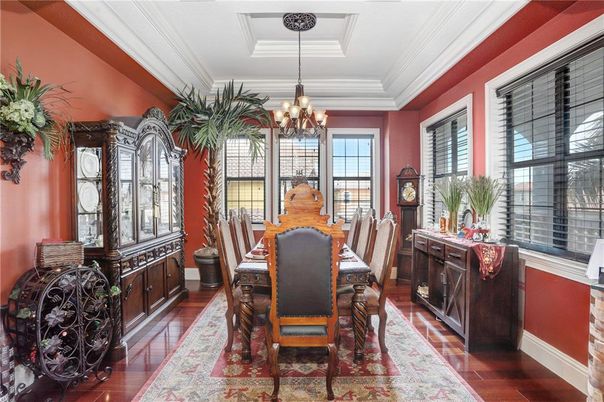 Chandelier, Dining room, Interior, Wood Texture Flooring