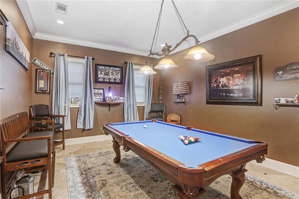 Billiard Table, Game Room, Interior, Pendant Lights, Recessed Lighting