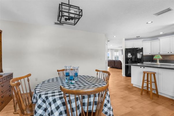 Dining room, Interior, Kitchen, Recessed Lighting, Wood Texture Flooring