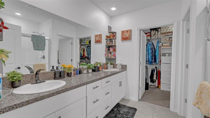 Bathroom, Dual Sink Vanities, Interior, Recessed Lighting, Walk-in Closets