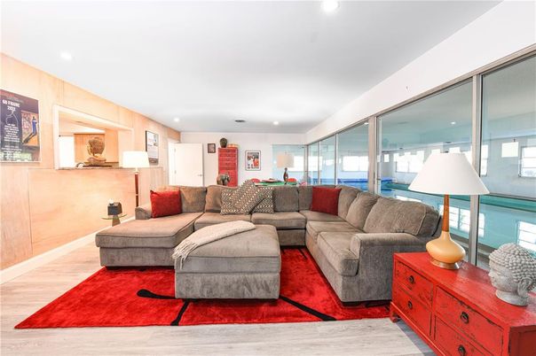 Interior, Living room, Recessed Lighting, Wood Texture Flooring