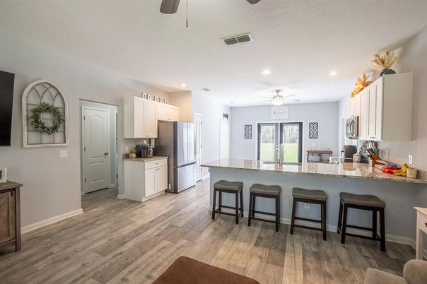 Interior, Kitchen, Recessed Lighting, Wood Texture Flooring