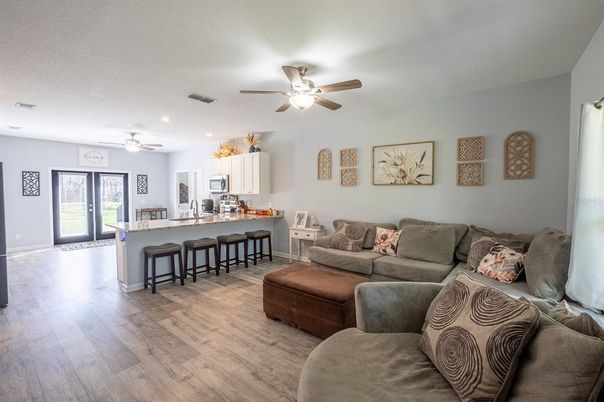 Interior, Kitchen, Living room, Recessed Lighting, Wood Texture Flooring