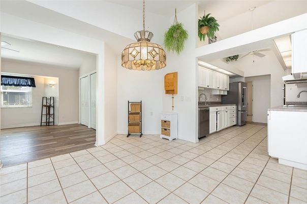 Interior, Kitchen, Pendant Lights, Wood Texture Flooring