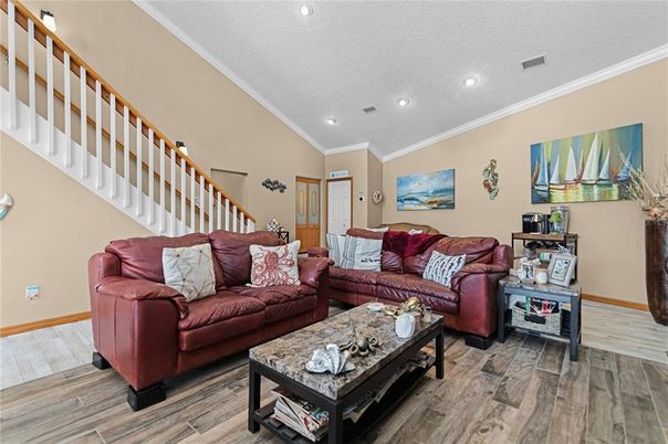 Interior, Living room, Recessed Lighting, Wood Texture Flooring